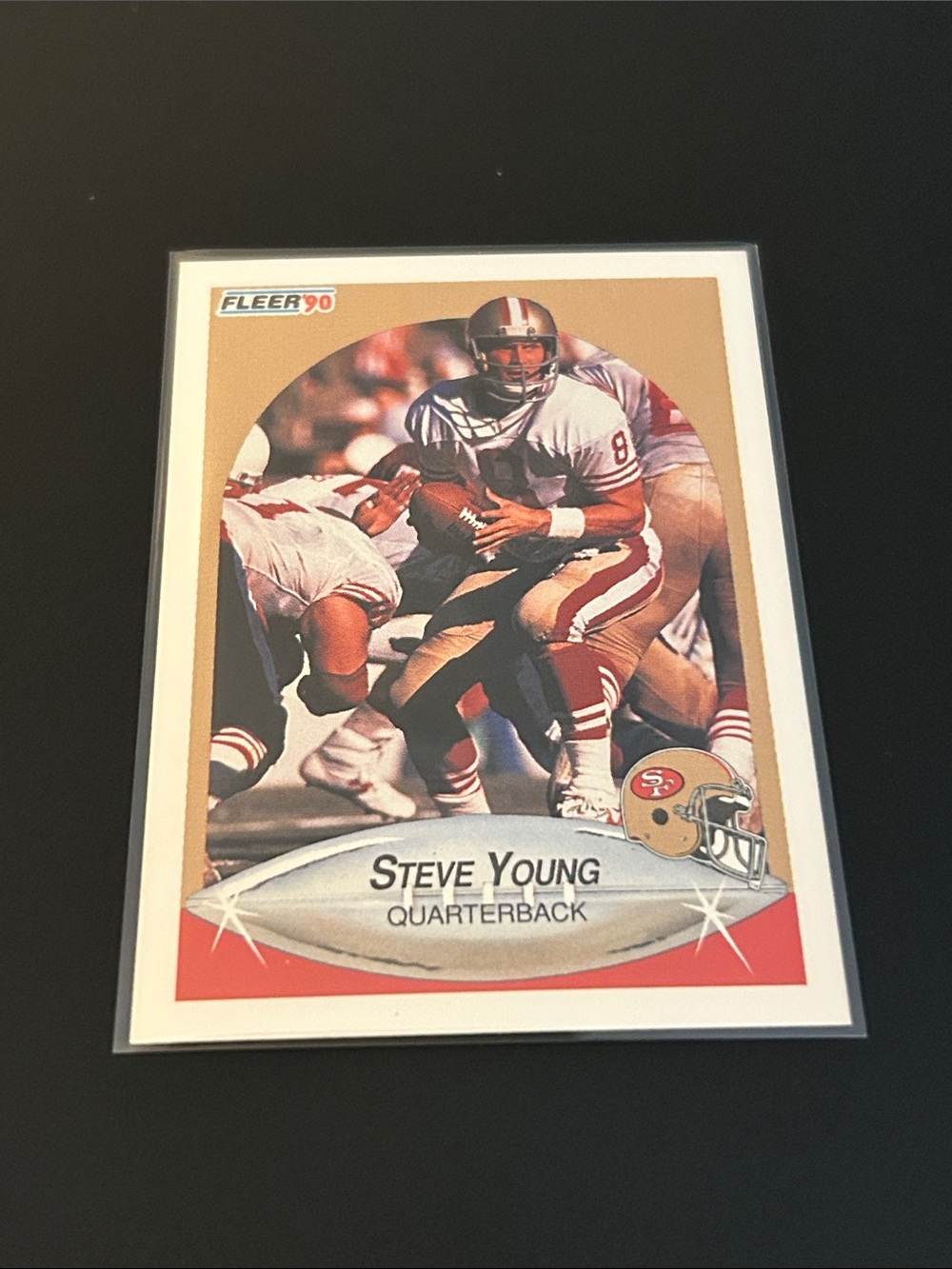 Fleer '90 Steve Young Football Card San Francisco 49ers - White, Red, Gold
